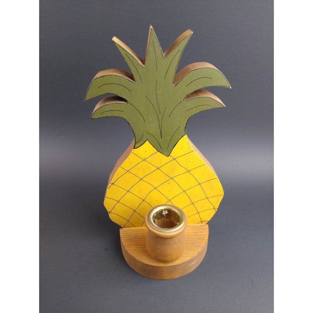 Cute Vintage Pineapple Wooden Candle Holder Wood Primitive